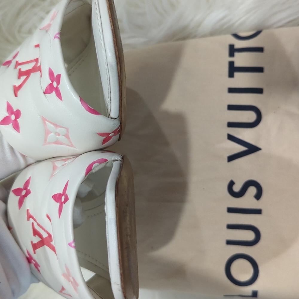 Louis Vuitton Revival Line Mule Heel Sandals White And Pink Monogram Size 37 - Picture 15 of 17